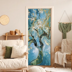 Amandelbloesem boom - Blauw - Abstract deurposter klein -sfeer2