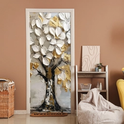 Boom - Beige - Grijs - Goud - Abstract deurposter klein -sfeer1