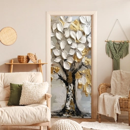 Boom - Beige - Grijs - Goud - Abstract deurposter klein -sfeer2