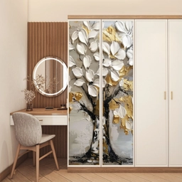 Boom - Beige - Grijs - Goud - Abstract deurposter klein -sfeer3