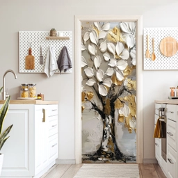 Boom - Beige - Grijs - Goud - Abstract deurposter klein -sfeer5