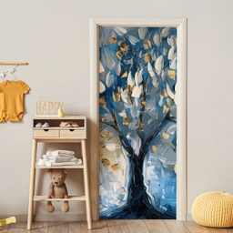 Boom - Blauw - Goud - Abstract deurposter klein -sfeer4