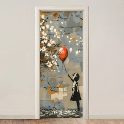 Boom - Graffiti - Banksy Style - Balloon Girl deurposter klein -3d_beige
