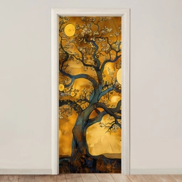 Boom - Levensboom - Abstract - Goud deurposter klein -3d_beige