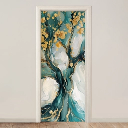 Boom - Modern - Verflook - Turquoise - Goud deurposter klein -3d_beige