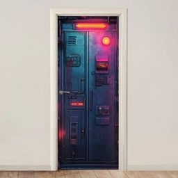 Deur - Futuristisch - Blauw - Roze - Neon deurposter klein -3d_beige