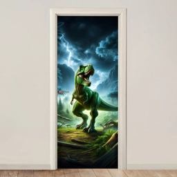Dino - Jongens - Groen - Blauw - T-Rex deurposter klein -3d_beige