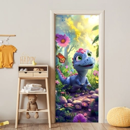Dino - Paars - Baby - Dinosaurus deurposter klein -sfeer4
