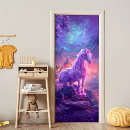 Eenhoorn - Fantasy - Kasteel - Meisje - Paars - Roze deurposter klein -sfeer4