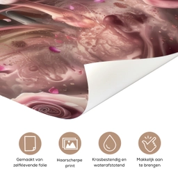 Eenhoorn - Meisje - Roze - Bloemen - Sprookje deurposter klein -closeup_NL