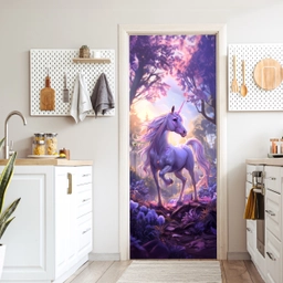 Eenhoorn - Paars - Sprookje - Fantasy dier deurposter klein -sfeer5
