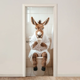 Ezel - WC - Grappig - Badjas - Dier deurposter klein -3d_beige