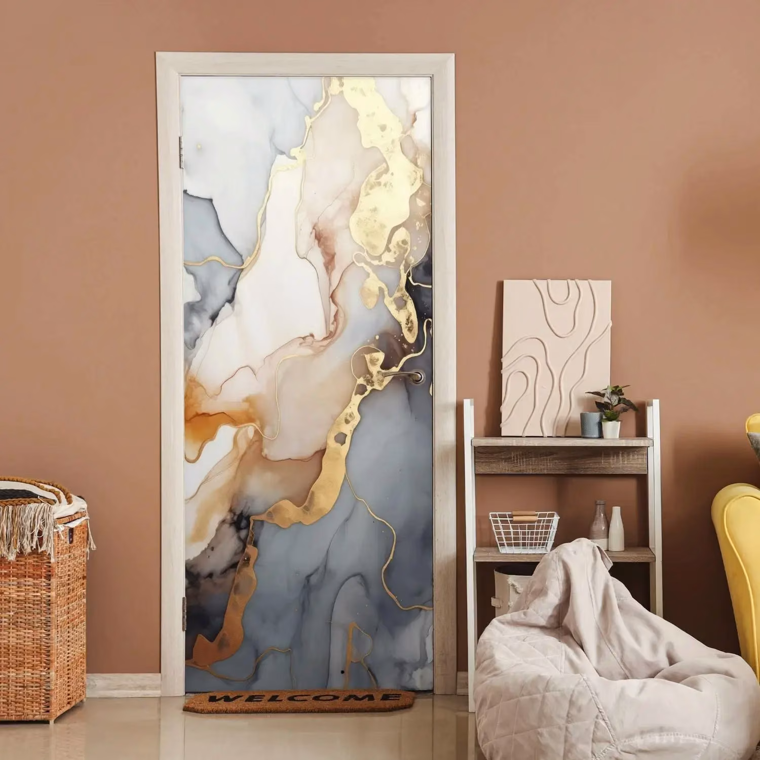 Marmer - Zwart - Goud - Wit deurposter klein -3d_beige