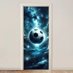 Voetbal - Galaxy - Ruimte - Sport - Blauw deurposter klein -3d_beige