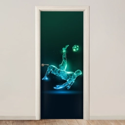 Voetbal - Voetballer - Jongen - Zwart deurposter klein -3d_beige