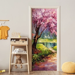Watercolor - Natuur - Bomen - Kunst - Bloemen deurposter klein -sfeer4