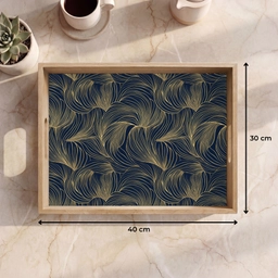 Abstract - Lijnen - Blauw - Goud Dienblad Rechthoek middel 911 -USP_Formaat