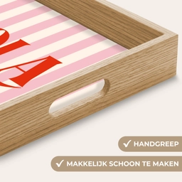 Hola - Quote -  Strepen - Pastel - Roze - Rood - Wit Dienblad Rechthoek middel -USP_HandgreepNL