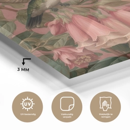 Kolibries - Bloemen - Groen - Roze plexiglas 5mm klein -sfeer2