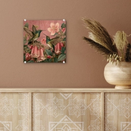 Kolibries - Bloemen - Groen - Roze plexiglas 5mm klein -sfeer5