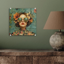 Vrouw - Bloemen - Vlinders - Natuur - Vintage plexiglas 5mm klein -sfeer3