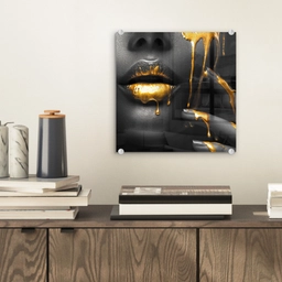 Vrouw - Zwart - Goud - Gezicht - Lippen plexiglas 5mm klein -sfeer1
