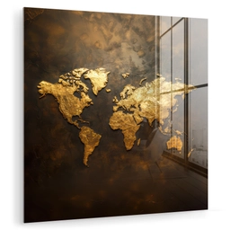 Wereldkaart - Goud - Roest plexiglas 5mm klein -zzzproduct_nieuw