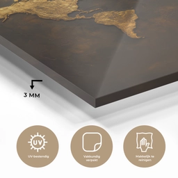 Wereldkaart - Goud - Roest plexiglas 5mm klein -sfeer2