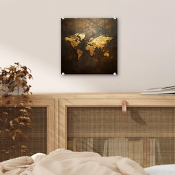 Wereldkaart - Goud - Roest plexiglas 5mm klein -sfeer4