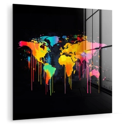 Wereldkaart - Verf - Kleurrijk - Graffiti - Wereld plexiglas 5mm klein -zzzproduct_nieuw