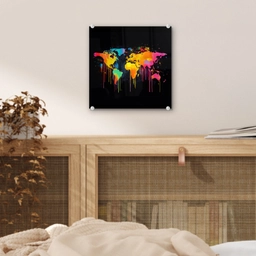 Wereldkaart - Verf - Kleurrijk - Graffiti - Wereld plexiglas 5mm klein -sfeer4