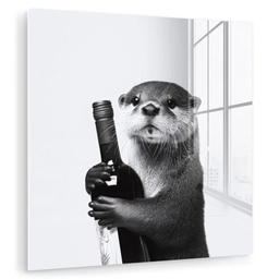 Wijnfles - Otter - Zwart plexiglas 5mm klein -zzzproduct_nieuw