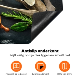 Kruiden - Lepels - Specerijen - Betonlook - Grijs Inductie beschermer vinyl 3mm klein -zzzzzzz-td-onderkant
