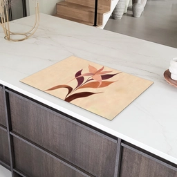 Minimalistisch - Bloem - Bladeren - Beige Inductie beschermer vinyl 3mm klein -sfeer8