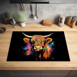Schotse Hooglander - Graffiti - Kleurrijk - Bloem - Dieren Inductie beschermer vinyl 3mm klein -sfeer5
