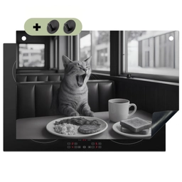 Kat - Koffie - Brood - Zwart Inductie beschemer met haakjes klein -3d