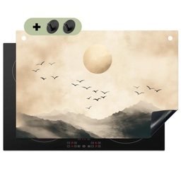 Landschap - Japandi - vogel Inductie beschemer met haakjes klein -3d