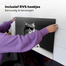 Langharige kat - Zonnebril - Spaghetti - Humor - Zwart - wit Inductie beschemer met haakjes klein -ky-ophangen-nl