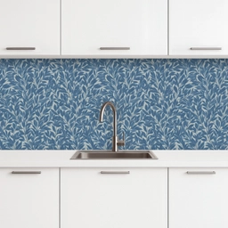 Bladeren - Klassiek - Patroon - Donkerblauw - Vintage keuken achterwand 2 middel 871 -3d