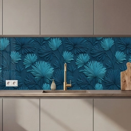 Keuken achterwand - Bladeren - Reliëf - Patroon - Oceaanblauw - Modern