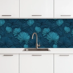 Bladeren - Reliëf - Patroon - Oceaanblauw - Modern keuken achterwand 2 middel 871 -3d