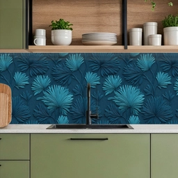 Bladeren - Reliëf - Patroon - Oceaanblauw - Modern keuken achterwand 2 middel 871 -sfeer3