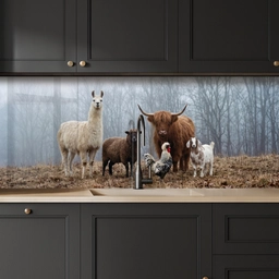 Boerderijdieren - Groep - Mist - Natuur - Rustiek keuken achterwand 2 middel -sfeer1