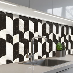Bogen - Tegels - Marmer - Zwart - Wit keuken achterwand 2 middel 871 -3d_schuin