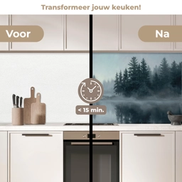 Bos - Meer - Mist - Natuur - Grijs keuken achterwand 2 middel -voor-na2_NL