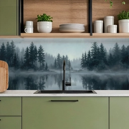 Bos - Meer - Mist - Natuur - Grijs keuken achterwand 2 middel -sfeer3