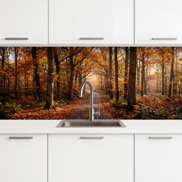 Bospad - Herfstbos - Bladeren - Oranje - Nostalgisch keuken achterwand 2 middel -3d