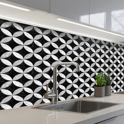 Cirkel - Tegels - Marmer - Zwart - Wit keuken achterwand 2 middel 871 -3d_schuin