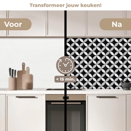 Cirkel - Tegels - Marmer - Zwart - Wit keuken achterwand 2 middel 871 -voor-na2_NL