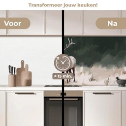 Edelhert - Gewei - Schildering - Rustiek keuken achterwand 2 middel -voor-na2_NL